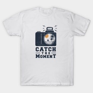 Camera With Beach View. Catch The Moment. Double Exposure Style. Motivational Quote T-Shirt